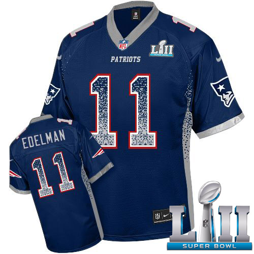 Nike Patriots #11 Julian Edelman Navy Blue Team Color Super Bowl LII Youth Stitched NFL Elite Drift Fashion Jersey - Click Image to Close